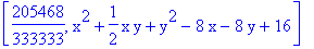[205468/333333, x^2+1/2*x*y+y^2-8*x-8*y+16]